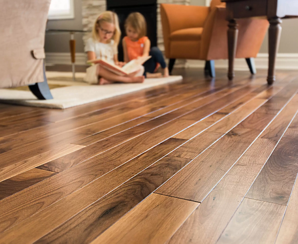 dark stain hardwood flooring in living room